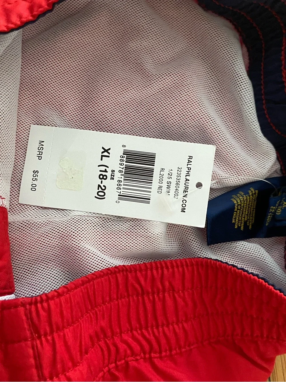 NWT Ralph Lauren Red Swim Trunk with White Mesh Lining Sz XL (18-20) Boy’s